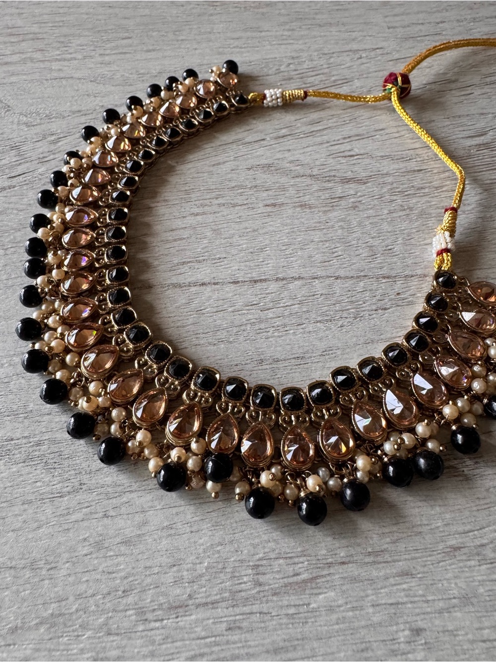 South Asian Necklace with Black and Champagne Stones